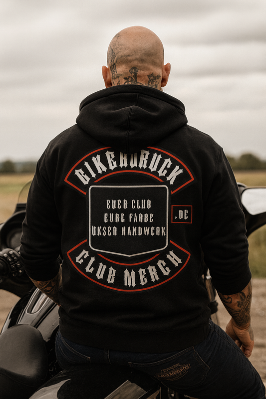 Individuell bedruckter Hoodie für Motorradclubs und Vereine