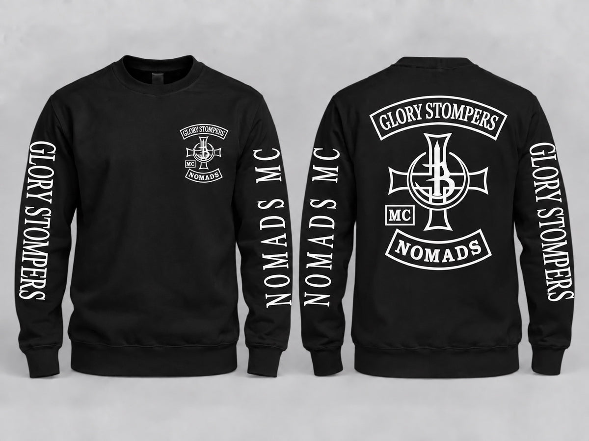Glory Stompers Nomads MC Sweater Schwarz Vorder- und Rückseite