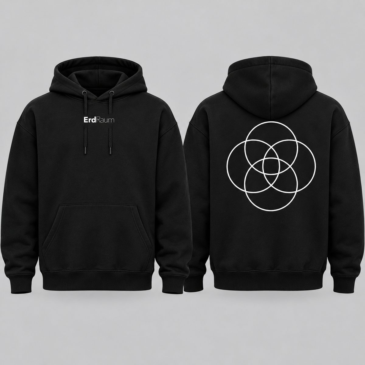 Erdraum Hoodie JH120 Schwarz Vorder- und Rückseite