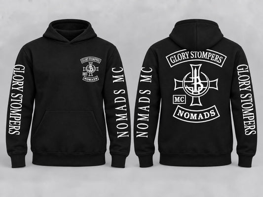 Glory Stompers Nomads MC Hoodie Schwarz Vorder- und Rückseite