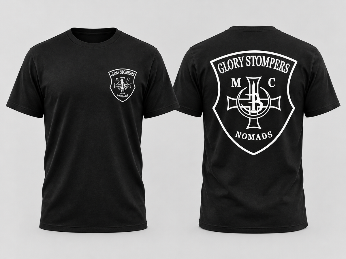 Glory Stompers Nomads MC Support T-Shirt Schwarz Vorder- und Rückseite