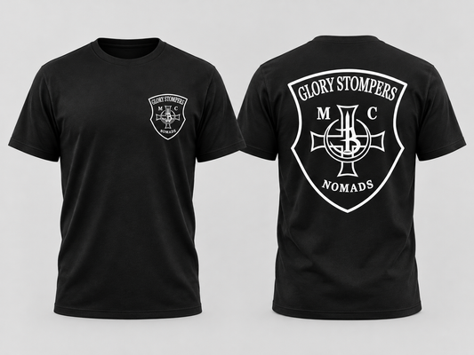 Glory Stompers Nomads MC Support T-Shirt Schwarz Vorder- und Rückseite