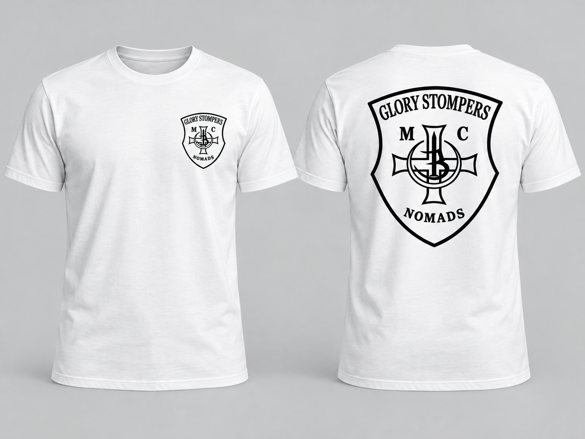 Glory Stompers Nomads MC Support T-Shirt Weiß Vorder- und Rückseite