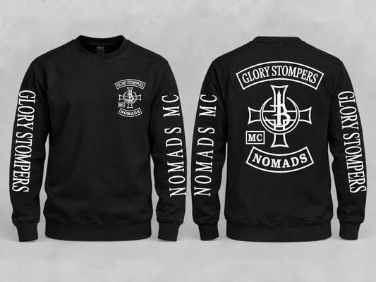 Glory Stompers Nomads MC Sweater Schwarz Vorder- und Rückseite