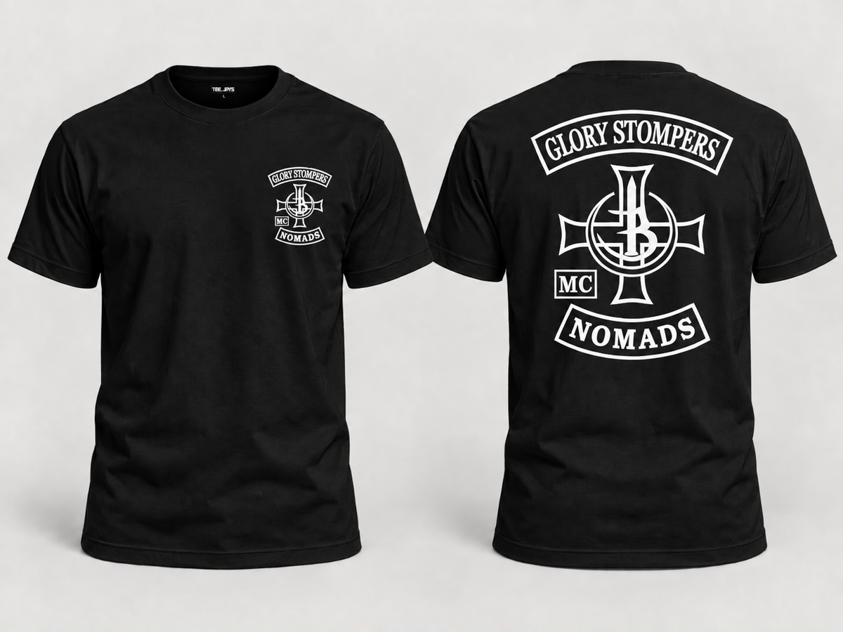 Glory Stompers Nomads MC T-Shirt – Schwarz Vorder- und Rückseite